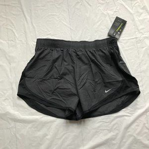 Women's Nike Dri-FIT Tempo Running Heather Black Lined Shorts Swoosh Size Large